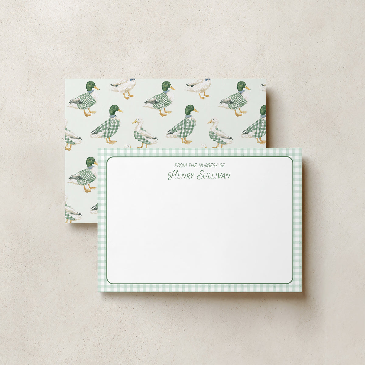 Personalized Mallard Duck Flat Note Cards Set of 12