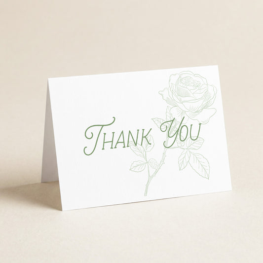 Sage Green Rose Folded Thank You Card with Envelopes
