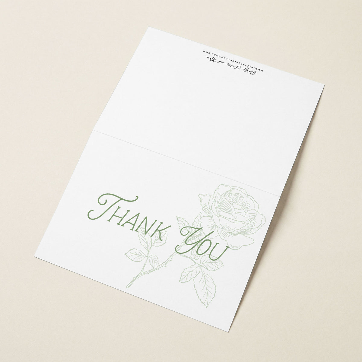 Sage Green Rose Folded Thank You Card with Envelopes
