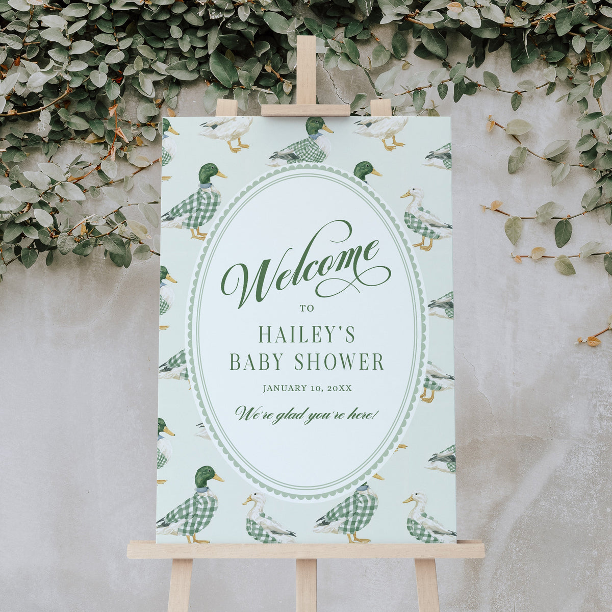 Personalized Mallard Duck Baby Shower Welcome Sign with Gingham